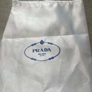 Prada White Satin Dust Bag with Blue Logo